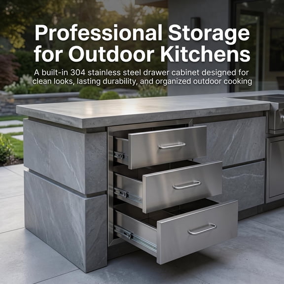 Tanfengu 304 Stainless Steel Outdoor Kitchen Drawers, Rustproof BBQ Drawer, Large Capacity Built-in Grill Cabinet for Indoor Home Kitchen Silver