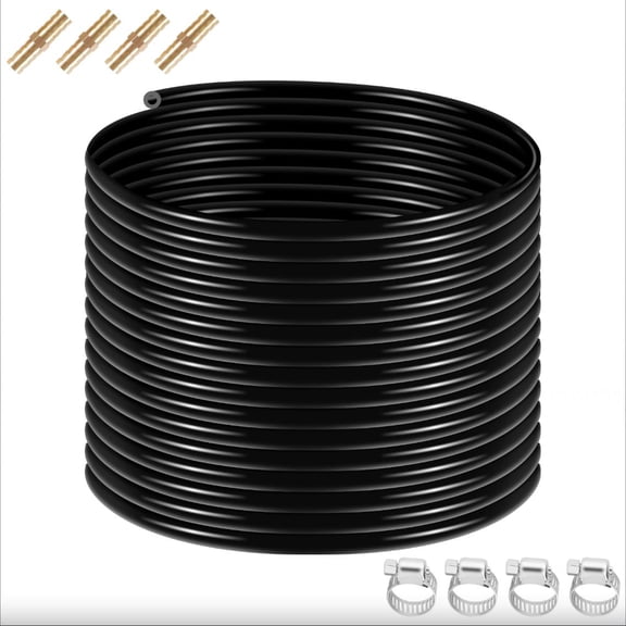 Tanfengu ﻿ 328ft Black 3/8" ID PVC Pond Air Hose, Weighted Self-sinking Aeration Tubing, -120℉ to 175℉ Weatherproof, 4 Connectors 4 Clamps, for Fish Tank Fountain