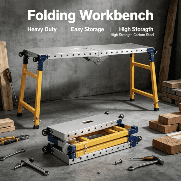 Tanfengu 360° Wheels Folding Welding Table, Movable Welding Table, Adjustable Height Welding Workbench for Multi-Use Construction Tasks