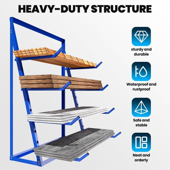 Tanfengu 4 Level Heavy Duty Lumber Rack, 1000 lbs Adjustable Storage Stand, Wall Mount Organizer for Garage & Industrial Use