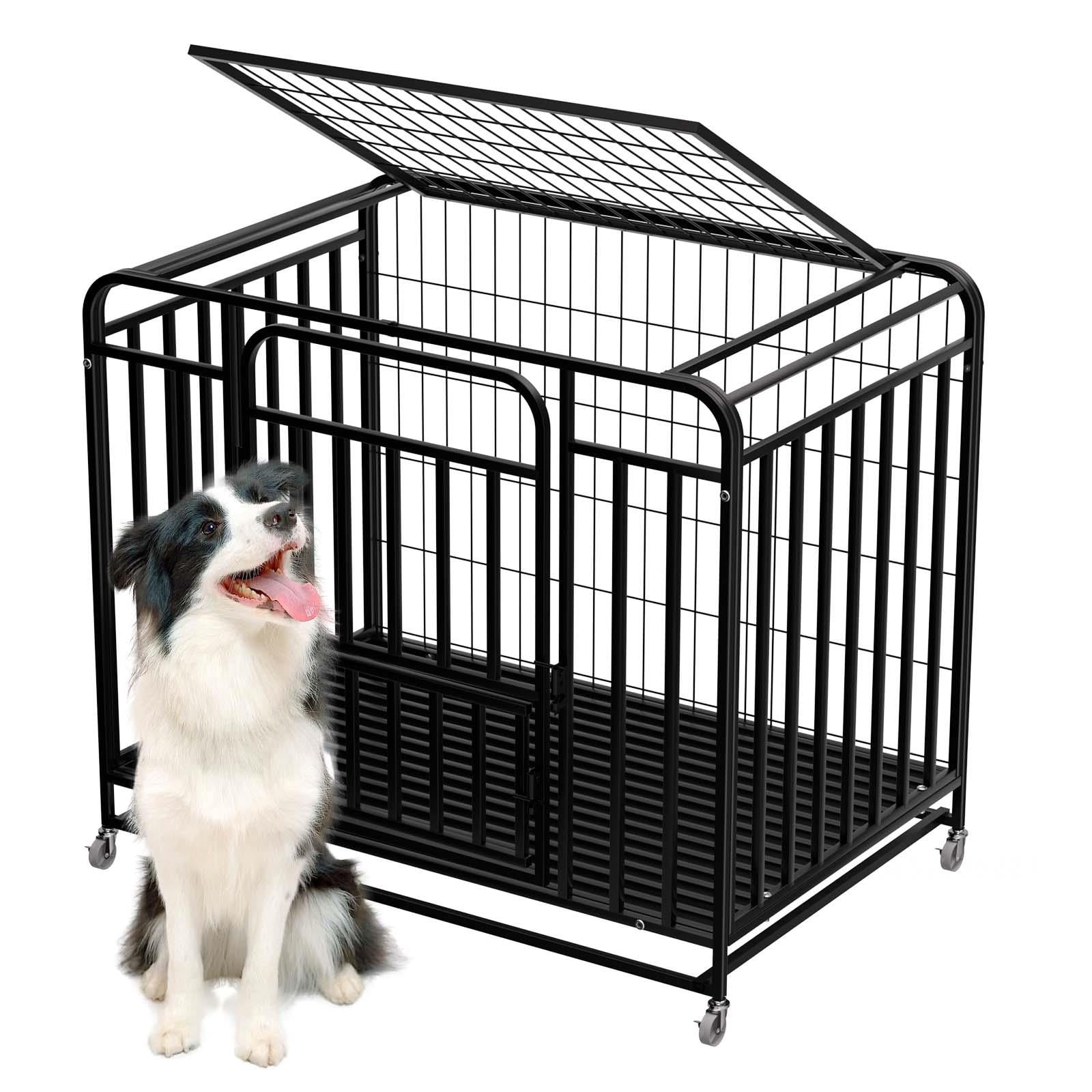Tanfengu 42 inch Dog Crate with Removable Tray, Heavy Duty Pet Cage with Top & Front Door,Indoor Outdoor Kennel for Medium Dogs,Black