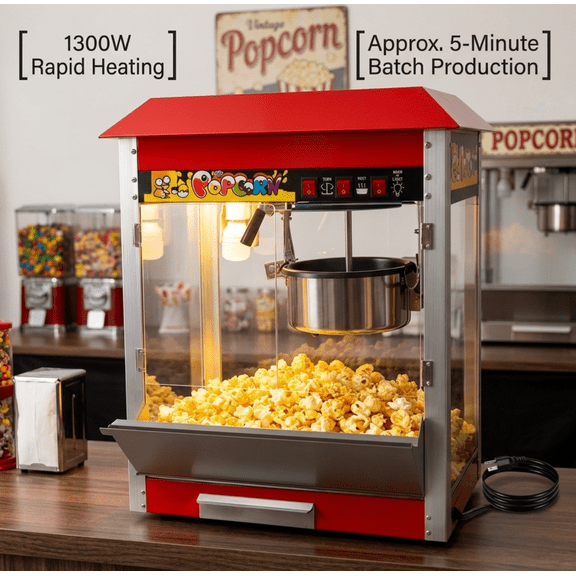 Tanfengu 48 Cups Popcorn Maker, Fast Heating Popcorn Popper, Removable Kettle Machine for Party Events, Red & Silver