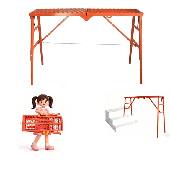 Tanfengu 5-Level Adjustable Height Folding Scaffolding Platform, Scaffolding Platform with Extra Strong Steel Structure, 800 Lbs Load Capacity Work Bench with Anti-slip Mesh for Home Renovation