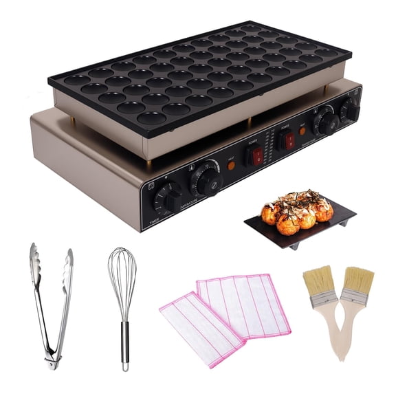 Tanfengu,50 Holes Commercial Mini Pancake Maker,1800W 2200 BTU Non-Stick Pancake Griddle with Dual Knobs, for Buffet Service, Food Carts, Family Gatherings