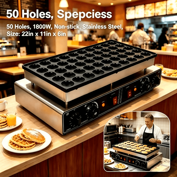 Tanfengu 50PCS Mini Pancake Maker, Non-stick Surface Dorayaki Baker, 1800W Commercial Electric Nonstick Waffle Maker, Dual Control Design for Kitchen Restaurant Breakfast Dessert, Silver