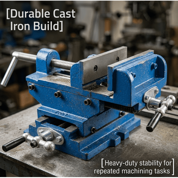Tanfengu 6 in Bench Vise, Cross Slide Drill Press Vise with Adjustable Travel, Cast Iron Workbench Vise for Drilling, Milling, Woodworking, Blue