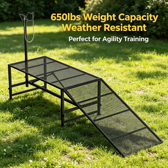 Tanfengu 650 lbs Goat Stand, With Ramp Livestock Shearing Table, 4 Adjustable Heights Goat & Sheep Stand for Farm Black