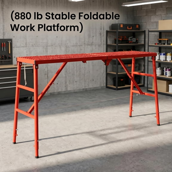 Tanfengu 880 lbs Foldable Scaffolding Platform, 69x15x52.7 inch Alloy Steel 5-Level Adjustable Height Portable Work Ladder Ideal for Standard Staircase Painting Wiring Car Wash Home Decor