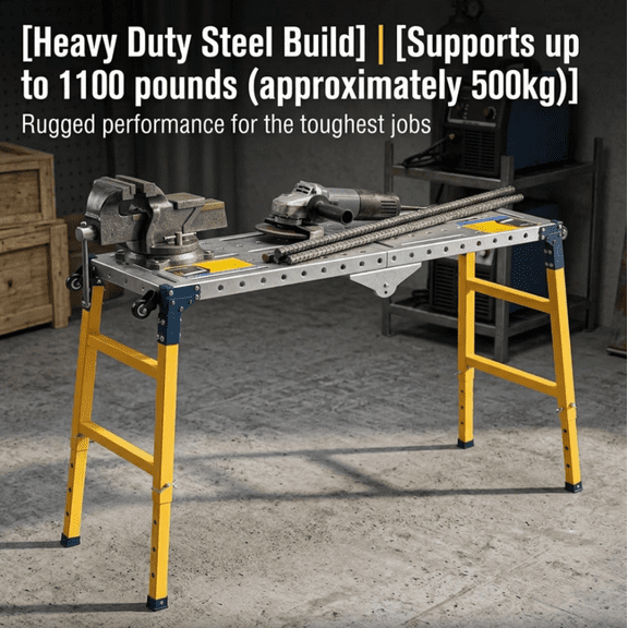 Tanfengu Adjustable Height Scaffolding Platform, Foldable Work Platform with Wheels, Anti-Slip Step Ladder for Painting, Silver & Yellow