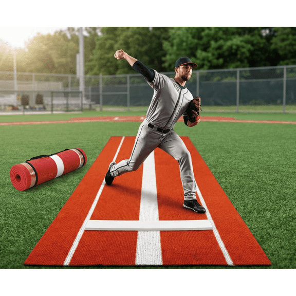 Baseball Training Mat with Markings, Weather-Resistant Non-Slip Pitching Mat, Foldable Softball Practice Mat for Sports Use, Red