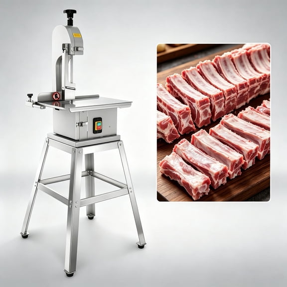Tanfengu Bone-cutting machine 18.712in Workbench 110v US Plug Electric Meat Bandsaw 56in Overall Height Frozen Meat Cutter Removable Stand for Supermarket Meat Stall Silver
