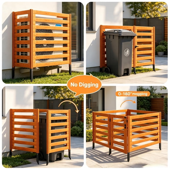 Tanfengu No Dig Air Conditioner Fence 36in w x 36in h, 9.4in Metal Stakes 3 Panel Privacy Fence, Ac Unit Fence for Quick Install Outdoor Trash Can Pool, Orange