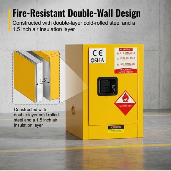 Tanfengu Double-Walled Steel Flammable Safety Cabinet, Fireproof Storage Cabinet, Industrial Safety Cabinet for Laboratory Use, Yellow