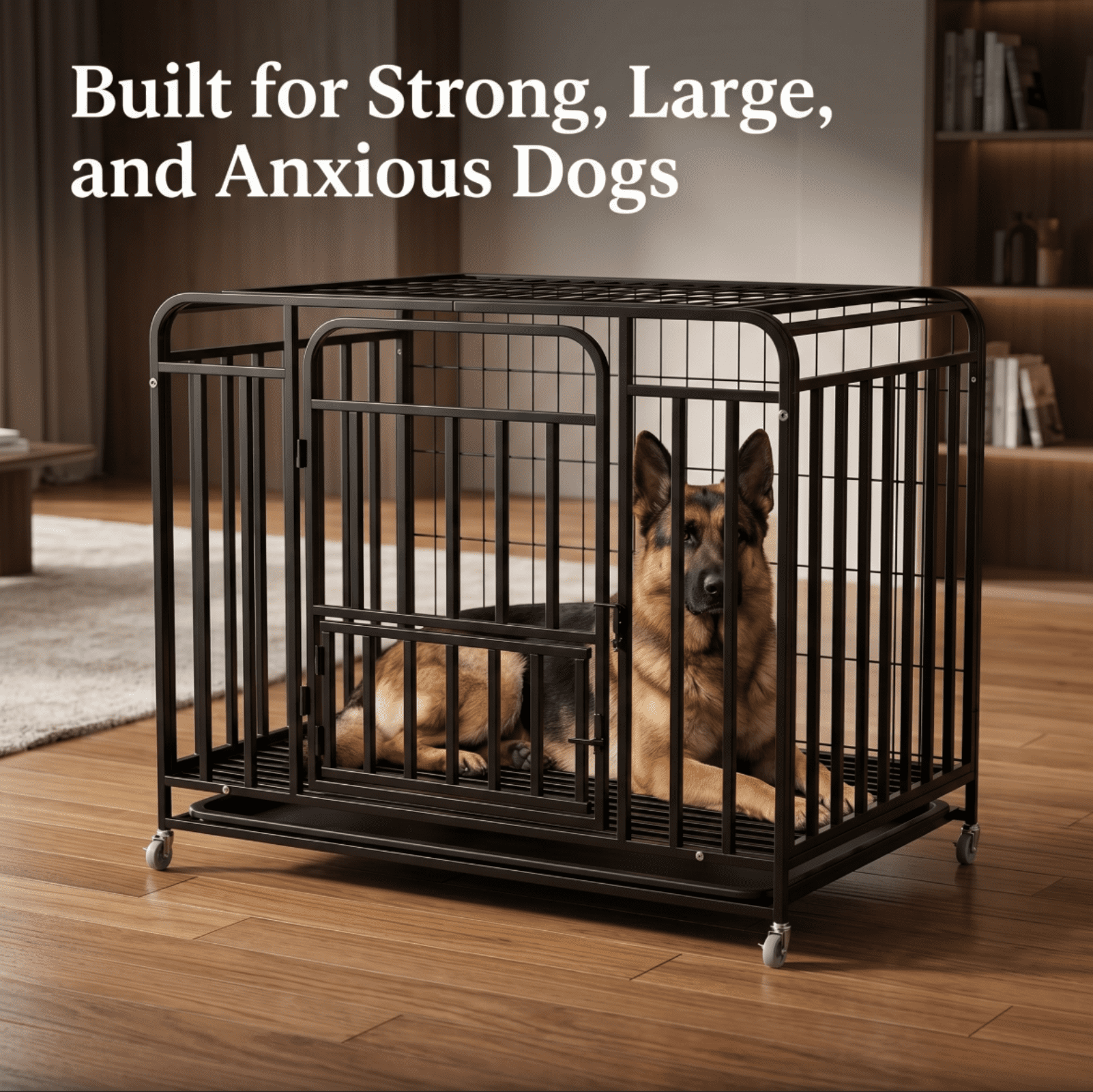 Tanfengu Easy Clean Dog Cage, 36.4in Black Dog Crate with Detachable Tray, Alloy Steel Kennel for Small Medium Dogs, Outdoor Travel