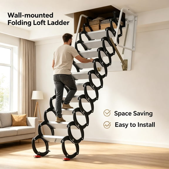 Tanfengu Foldable Folding Loft Staircase, Electrostatic Anti-rust Attic Ladder, 1102lbs Load attic stairs pull down for Old Home Attic Space Refit