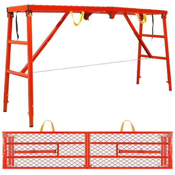 Tanfengu Folding Scaffolding Platform, 770 LBS Load Capacity,5-Level Adjustable Heights, Non-slip Grid Surface, Red Portable Scaffold for Painting & Construction Work