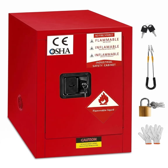 Tanfengu Industrial Safety Storage Cabinet, 4 Gallon Fireproof Flammable Liquid Cabinet with Ventilation and Lock, for Laboratory and Workplace Hazardous Materials，Red
