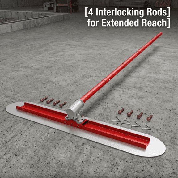 Tanfengu Interlocking Pole Concrete Bull Float, Corrosion Resistant Concrete Leveling Tool, Adjustable Finishing Trowel for Road & Building Work, Red