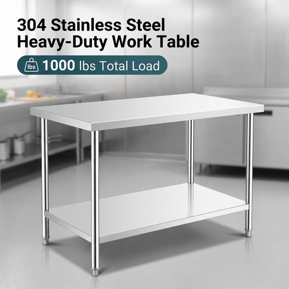 Tanfengu Kitchen Prep Table Stainless Steel Prep Table 48in Long Steel Table 3 Height Settings Screw Fixation for Commercial Home Use