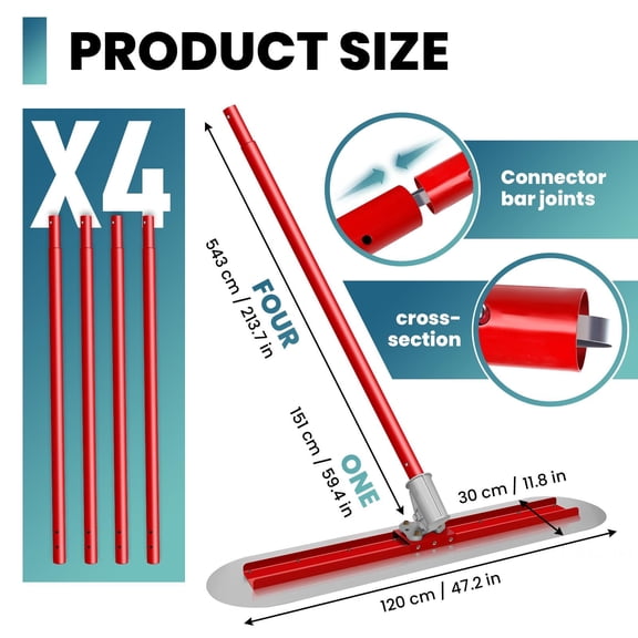 Tanfengu Lightweight Design Concrete Hand Tool, Angle Adjustable Concrete Surface Finisher, Interlocking Poles Stainless Steel Trowel for Flooring
