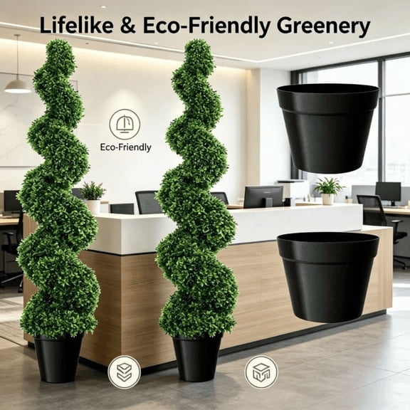 Tanfengu No Maintenance Artificial Topiary Tree, Fade-Resistant Spiral Boxwood Tree, Durable Fake Plant for Home Office, Green