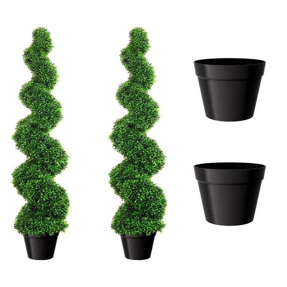 Tanfengu Realistic Artificial Topiary Tree, Lifelike Spiral Boxwood Tree, PE Material Fake Plant for Porch Entryway, Green
