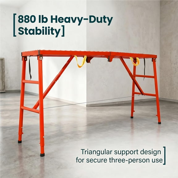 Tanfengu Scaffolding Platform 880 lbs Capacity, Work Platform 5 Adjustable Heights, Adjustable Scaffold Foldable for Painting and Construction Red