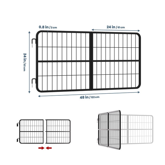 Tanfengu Scratch Resistant Solid Structure, Black Steel Horse Stall Gate, 48" Wide 24" High, Durable Corral Gate, Sturdy Metal Farm Enclosure Gate for Barn, Stable, Livestock Pen