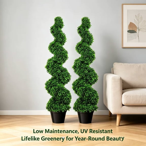 Tanfengu Spiral Design Artificial Topiary Tree, 38.2 in Fake Topiary Plant, Easy Assembly Boxwood Tree for Home Office Decor, Green