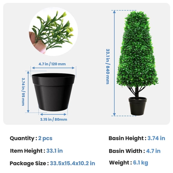 Tanfengu,UV-Resistant Artificial Topiary Trees 2 Pack,PE Fade-Proof Fake Cone Topiary with Pot, Lifelike Artificial Plants, for Garden, Balcony, Living Room