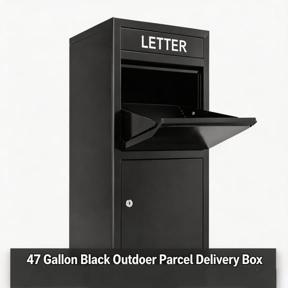 Tanfengu Weatherproof Powder Coated 47gal Capacity Adorn Mailbox, Galvanized Steel Package Delivery Boxes, 40in Tall Parcel Drop Boxes for Backyard Patio Black