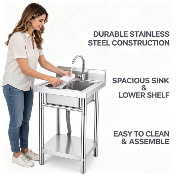 Tanfengu kitchen sinks 19.6129.5334.06in Overall Size utility sink Rust Resistant Frame laundry sink Storage Shelf for Home Kitchen Laundry Room