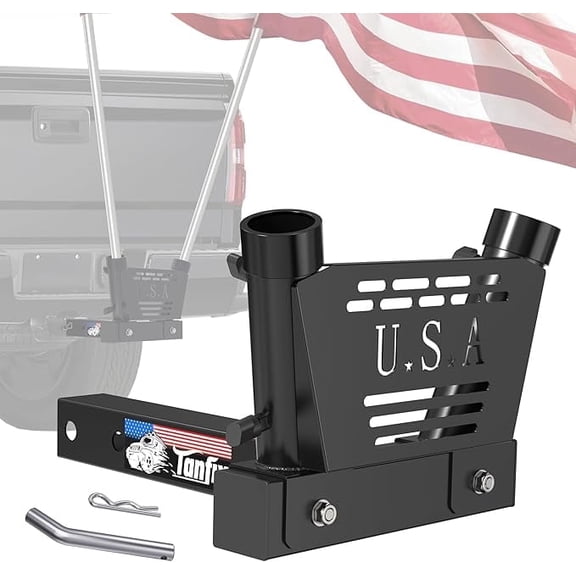 Tanfix Heavy-Duty Hitch Mount Flagpole Holder for 1.6" Hitch, Dual Hole Model, Flag Pole Holder for Jeep Truck SUV RV Camper
