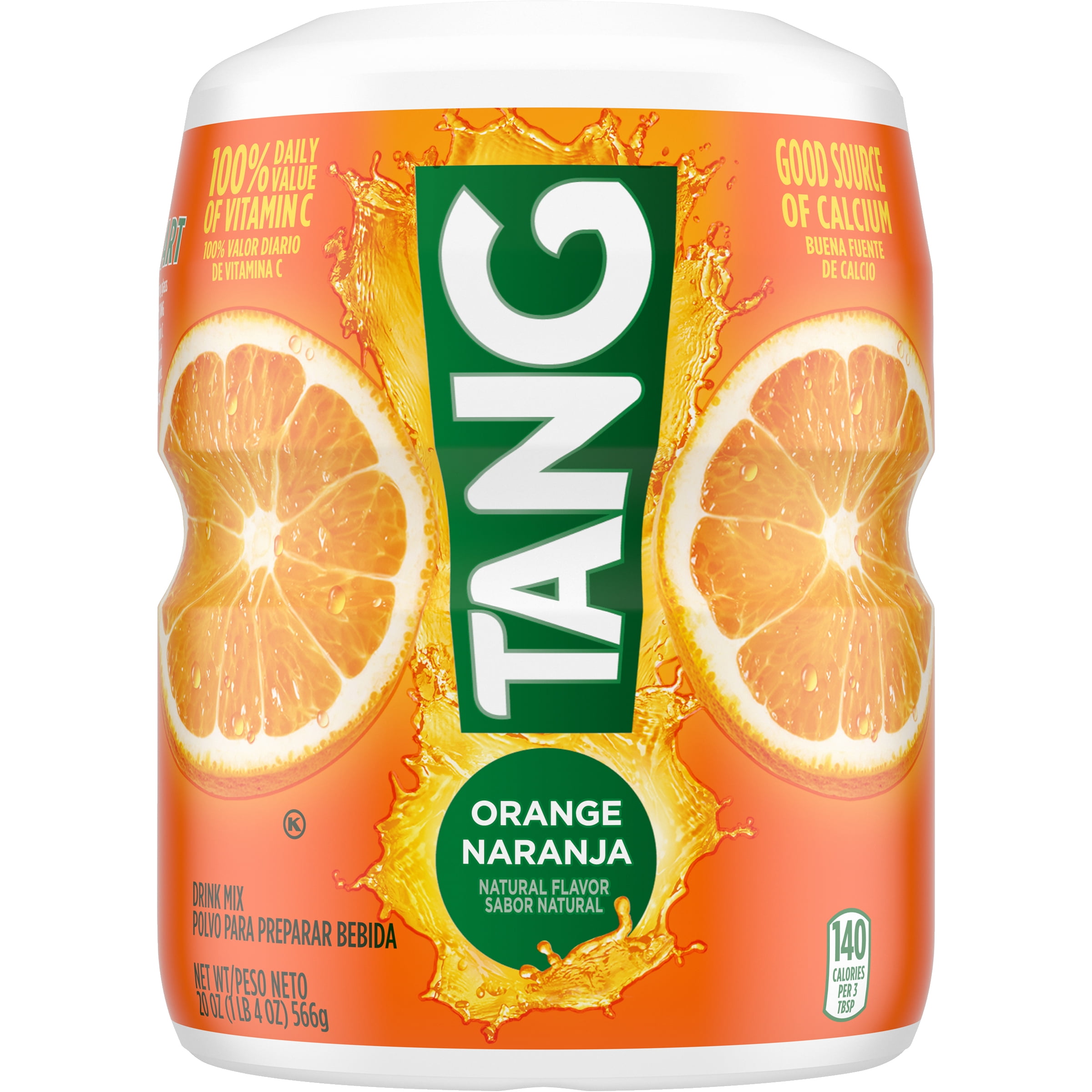 Tang Drink Powder, Orange, Vitamin C, Caffeine Free, 20 oz Jar