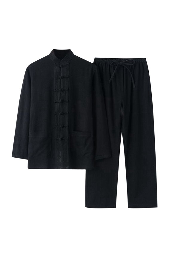 Tang Suit Men Hanfu Chinese Traditional Clothes Cotton Linen Kung Fu Shirt Uniform Long Sleeved Tops and Pants
