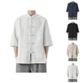 thumbnail image 1 of Tang Suit for Men Cotton Linen 3/4 Sleeve Lightweight Chinese Button Kung Fu Suit Tops, 1 of 6