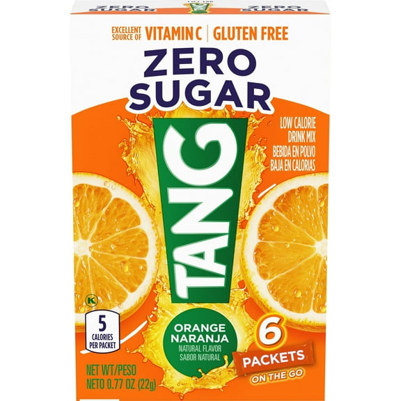 Tang Zero Sugar Orange Naturally Flavored Powdered Soft Drink Mix, 6 ct On-the-Go Packets (Pack of 5)