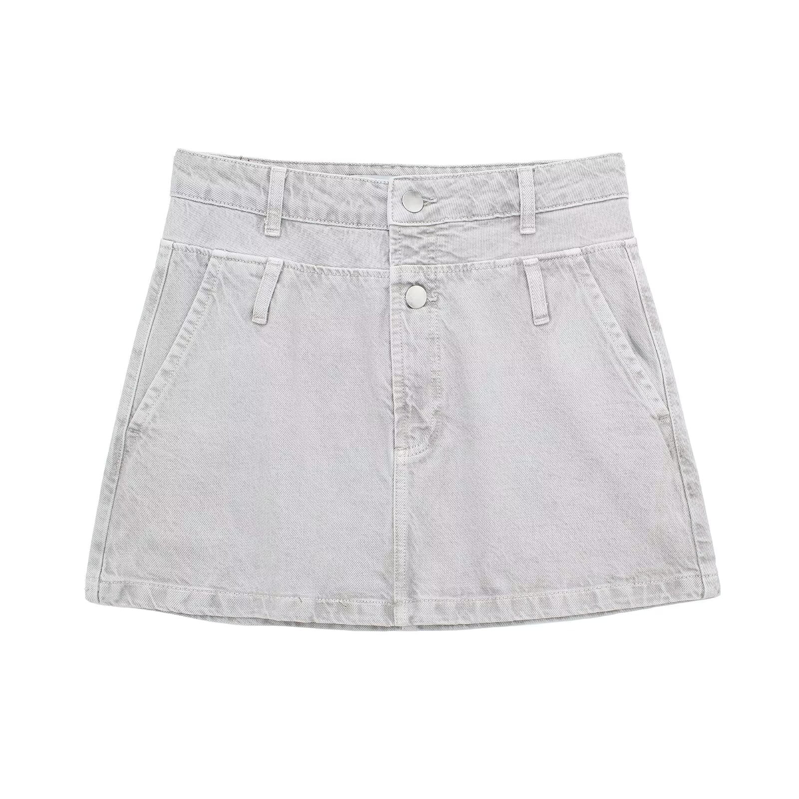 Tangada 2024 Women Sexy Denim Skirts High Waist French Style Female