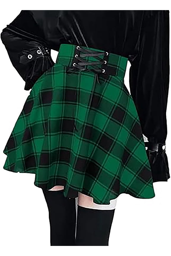 Pleated Skirts for Women High Waisted A-Line Plaid Mini Skirt Y2K Goth Fashion