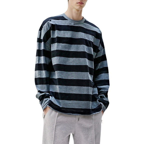 Tangduner Women Harajuku Fashion Shirts Oversized Striped Color Block Tops Casual Long Sleeve Loose Tee Tops(Gray, Medium)