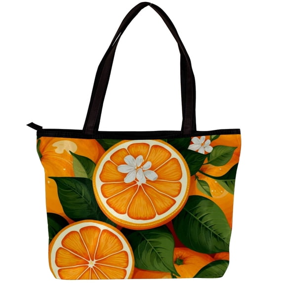 Tangerine Canvas Leather Mix Tote Bag with Twill, Sponge, and Jeanette Material, 30x10.5x39cm - Handheld Fashion Shoulder Purse for Women