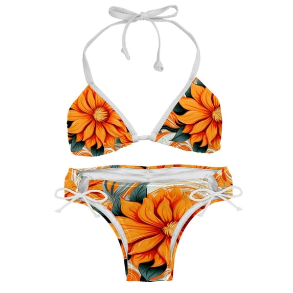 Tangerine Detachable Sponge Adjustable Strap Bikini Set Two-Pack Swimsuit Swimwear for Beach Pool Party