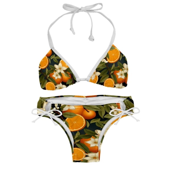 Tangerine Detachable Sponge Adjustable Strap One-Piece Swimsuit Set - Two-Pack, Beach & Pool Ready