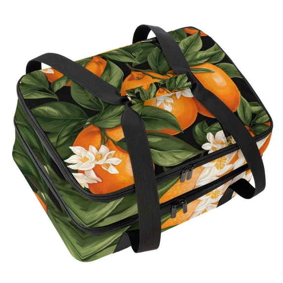 Tangerine Double Layered Insulated Lunch Bag with Two Compartments, Large Capacity, Hand-Carry Refrigerated Lunch Bags, 7.1x11.4x16.1 Inches
