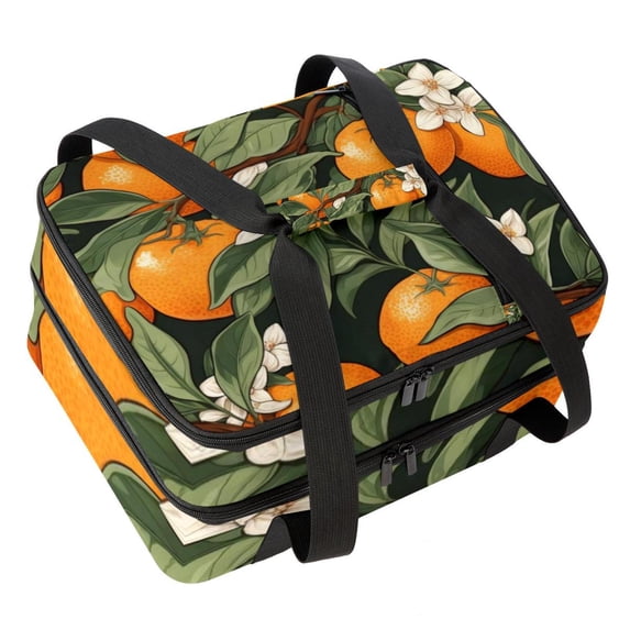 Tangerine Double Layered Insulated Refrigerated Lunch Bag with Two Compartments, Large Capacity, and Handheld Carry - 7.1x11.4x16.1 Inches