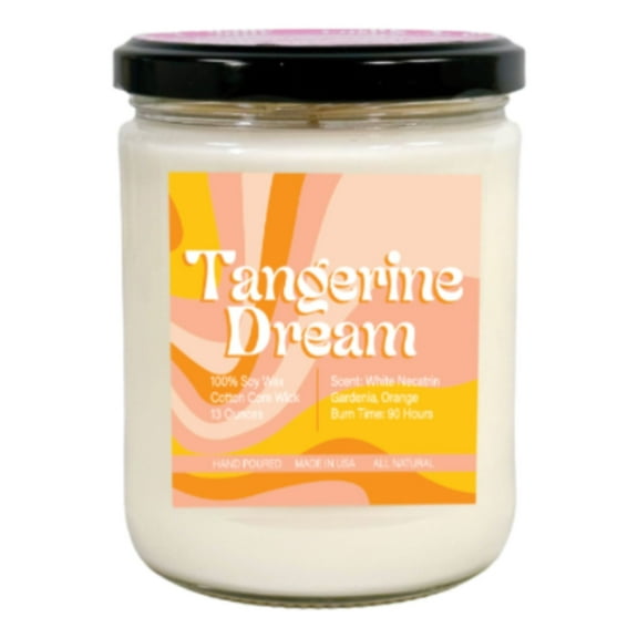 Tangerine Dream Peach Soy Wax Candle, Cotton Wick, 13 OZ, 90 Hour Burn Time, Made in USA