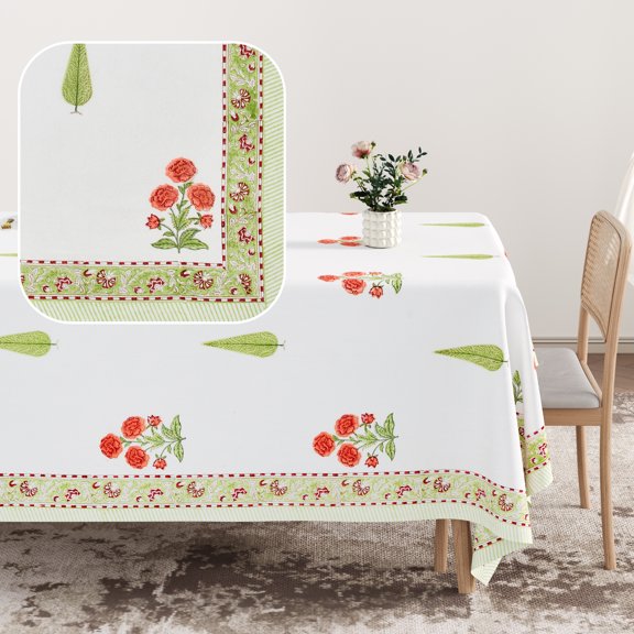 Tangerine Meadow Table Cover - 60 In x 90 In