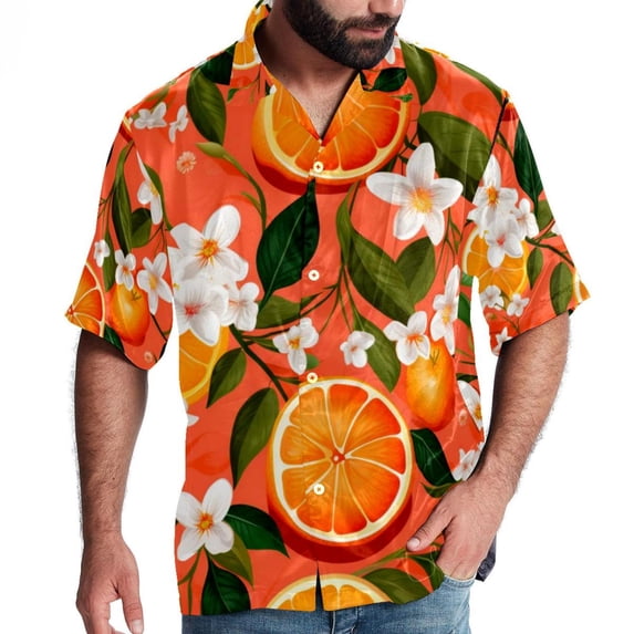 Tangerine Men's Casual Short Sleeve Button Down Shirts - Printed Summer Beach Tops for Men and Women