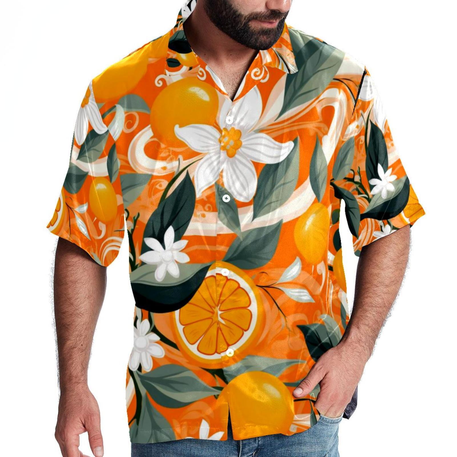 Tangerine Men's Short Sleeve Button Down Beach Shirts, Casual Printed ...