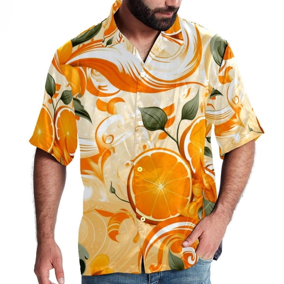 Tangerine Men's Short Sleeve Casual Printed Button Down Beach Shirt - Summer Unisex Top